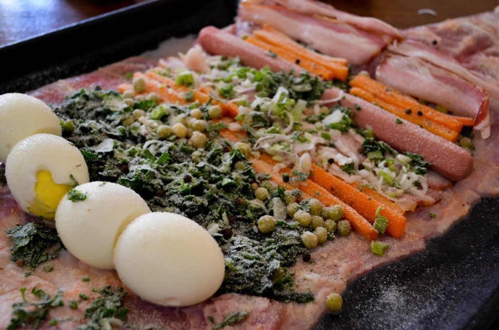 Argentine stuffed flank steak matambre dish served hot