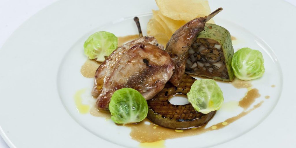 partridge with pears and Christmas stuffing cooking process